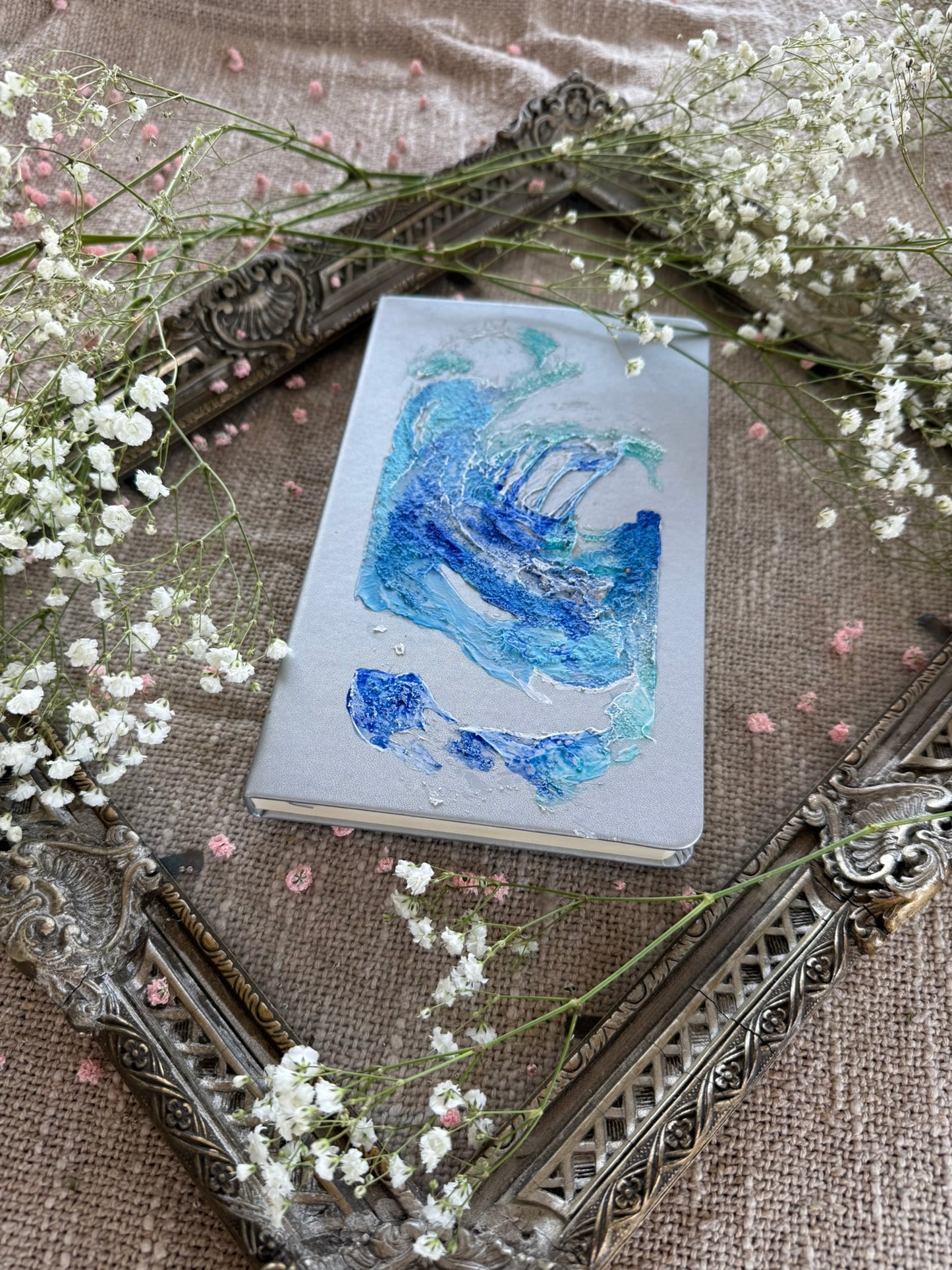 Handpainted sketchbook Silver - Blue