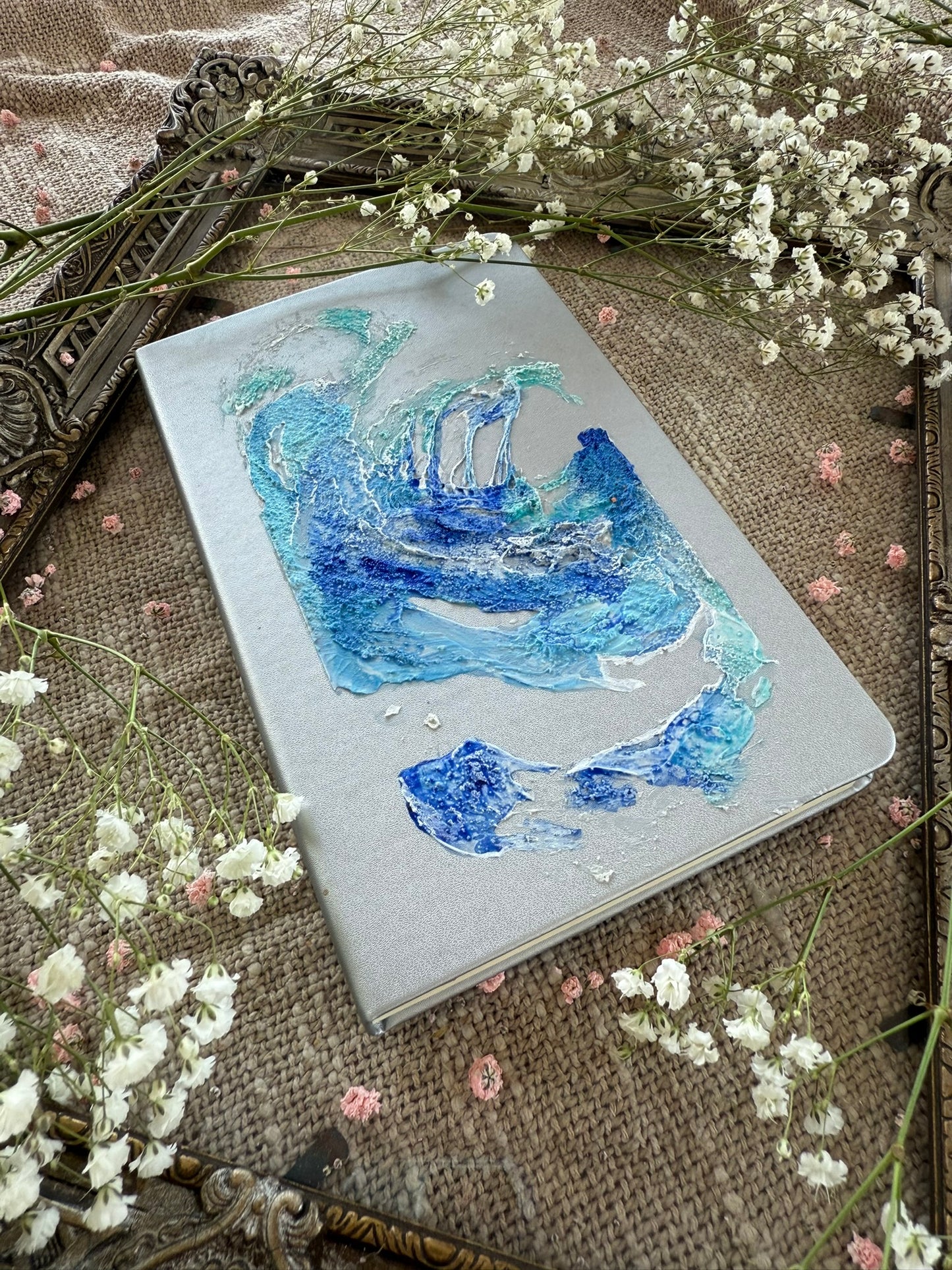 Handpainted sketchbook Silver - Blue